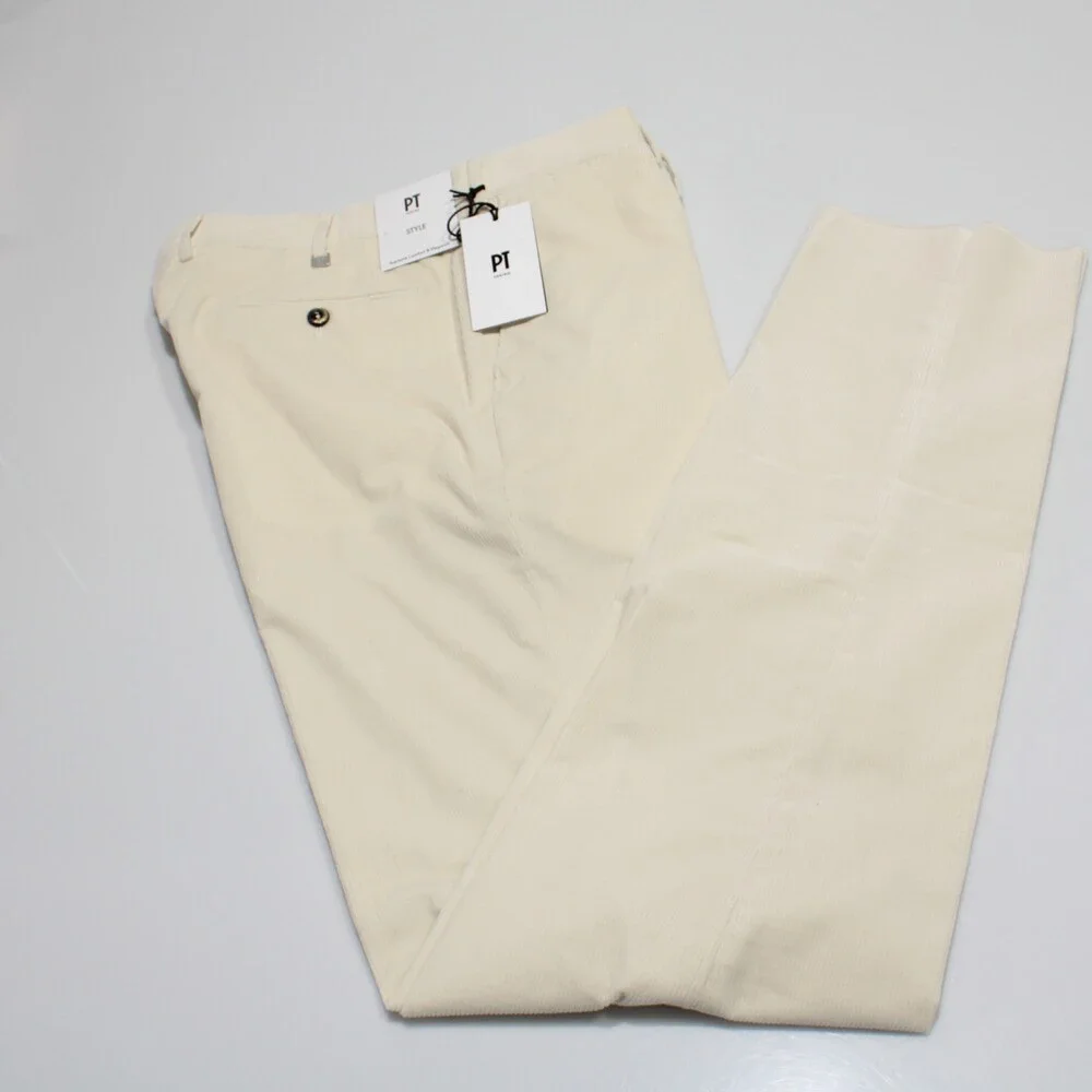 PT Torino NWT Chinos / Casual Pants Size 52 (US 36) Slim Fit Ivory Cotton Blend